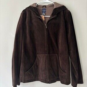 Y2K Gap Streetwear Chocolate Brown Suede Preppy Zip Up Grunge Jacket Size Large